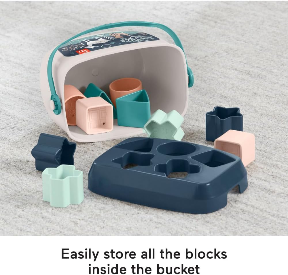 HotFisher-Price Baby’s First BlocksToy Set, Navy Fawn | Stacking Toy, 10 Shapes & Storage Bucket, Sorting Play, Infants Ages 6+ Months (Amazon Exclusive)