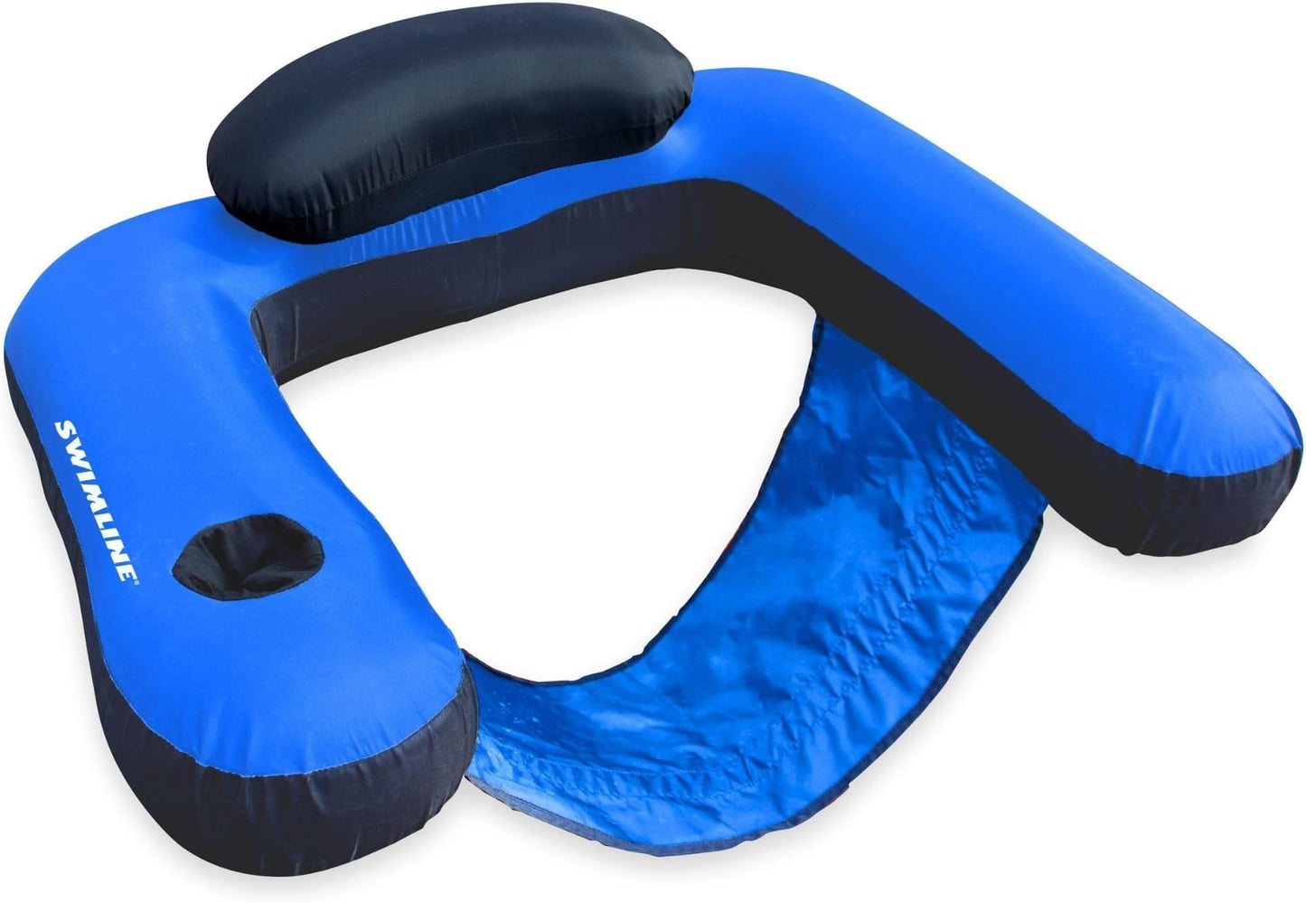 HotSWIMLINE Original Fabric Covered Inflatable Pool Lounger | with Comfortable Sling Seat, Back Rest, and Built in Cup Holder | for Pool, Beach, Lake, and More