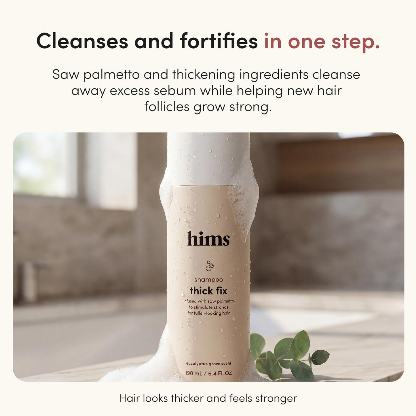 Hothims Thick Fix Shampoo - Saw Palmetto for Healthy Hair Growth & Thickening - Scalp Cleansing - Vegan, Sulfate-Free & Cruelty-Free - Eucalyptus Scent, 2 pack 6.4 fl oz