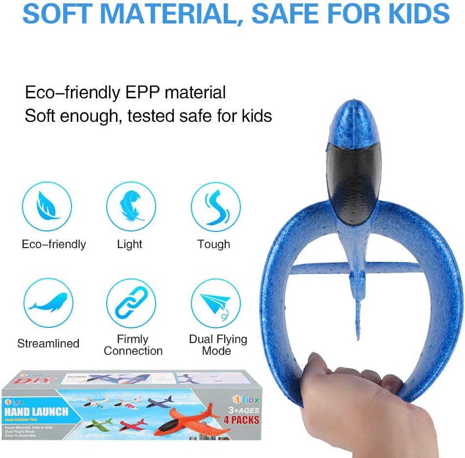 Hot BooTaa 4 Pack Airplane/Flying Toys, 17.5" Large Throwing Foam Plane/Gliders, 2 Flight Mode, Birthday Gifts for Girls Kids 3 4 5 6 7 8 9 10 11 12 Year Old Boys,Outdoor Sport Game Toys