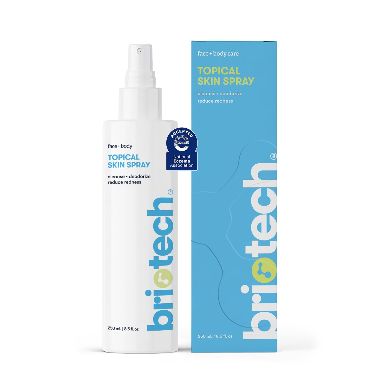 HotBRIOTECH Topical Skin Spray, Hypochlorous Acid Spray for Sensitive Skin, HOCl Facial Mist, Full Body Support Against Irritation, Calm Redness, Soothe Foot & Scalp, 8.5 oz (1 Pack)