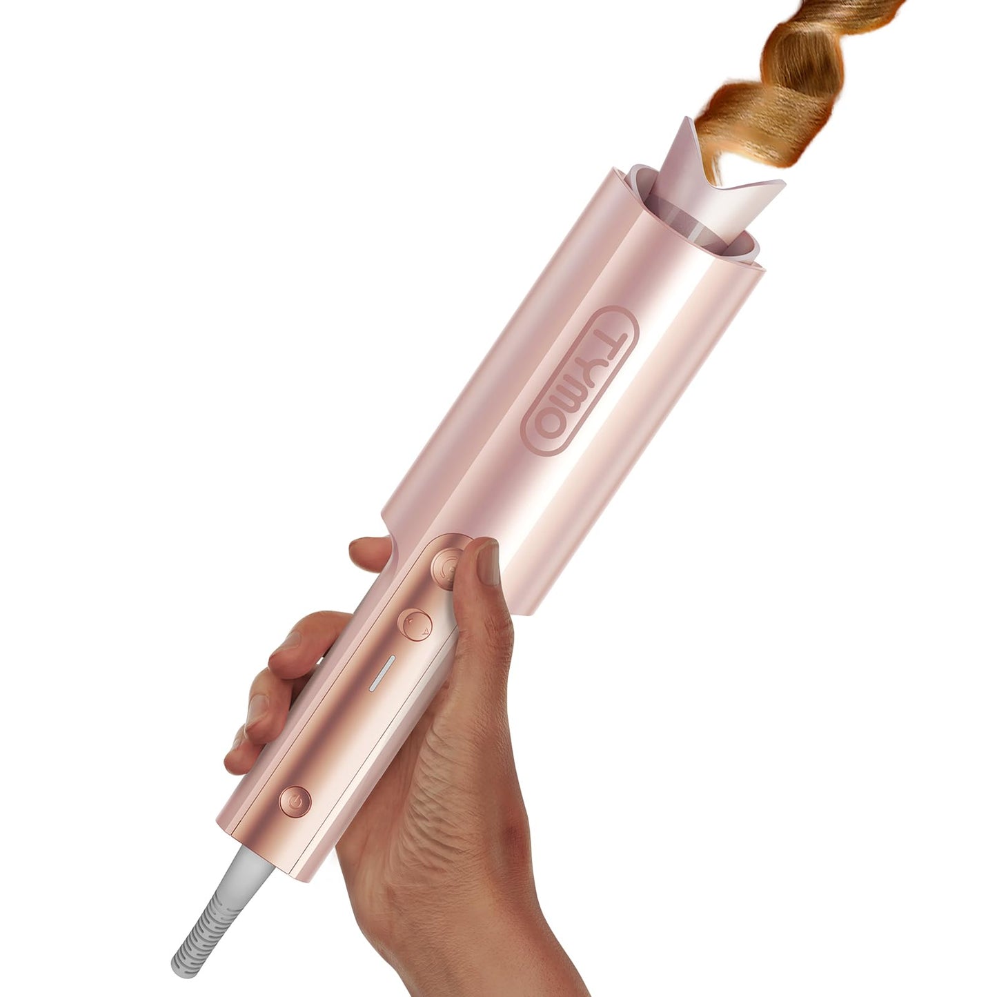 HotTYMO CurlPro Plus Automatic Rotating Curling Iron - Upgraded Long Barrel Curling Wand for Long Hair, Ceramic Hair Curler for Women, Anti-Scald, Tangle-Free, 600M Ionic, Dual Voltage, Gold, 1 Inch