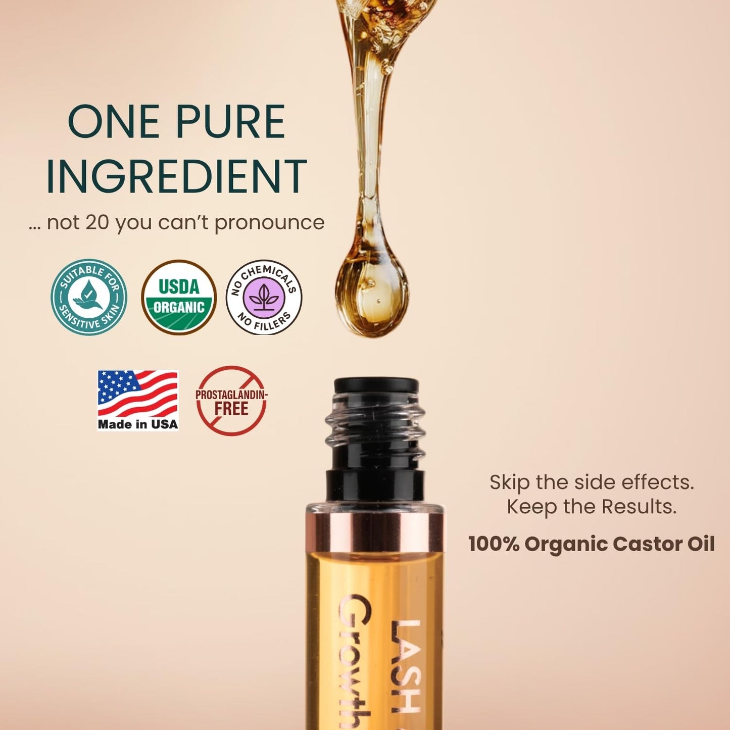 HotUSDA Organic Castor Oil Lash Serum - Cold Pressed Castor Oil Eyelash Growth Serum - Eyelash Conditioner