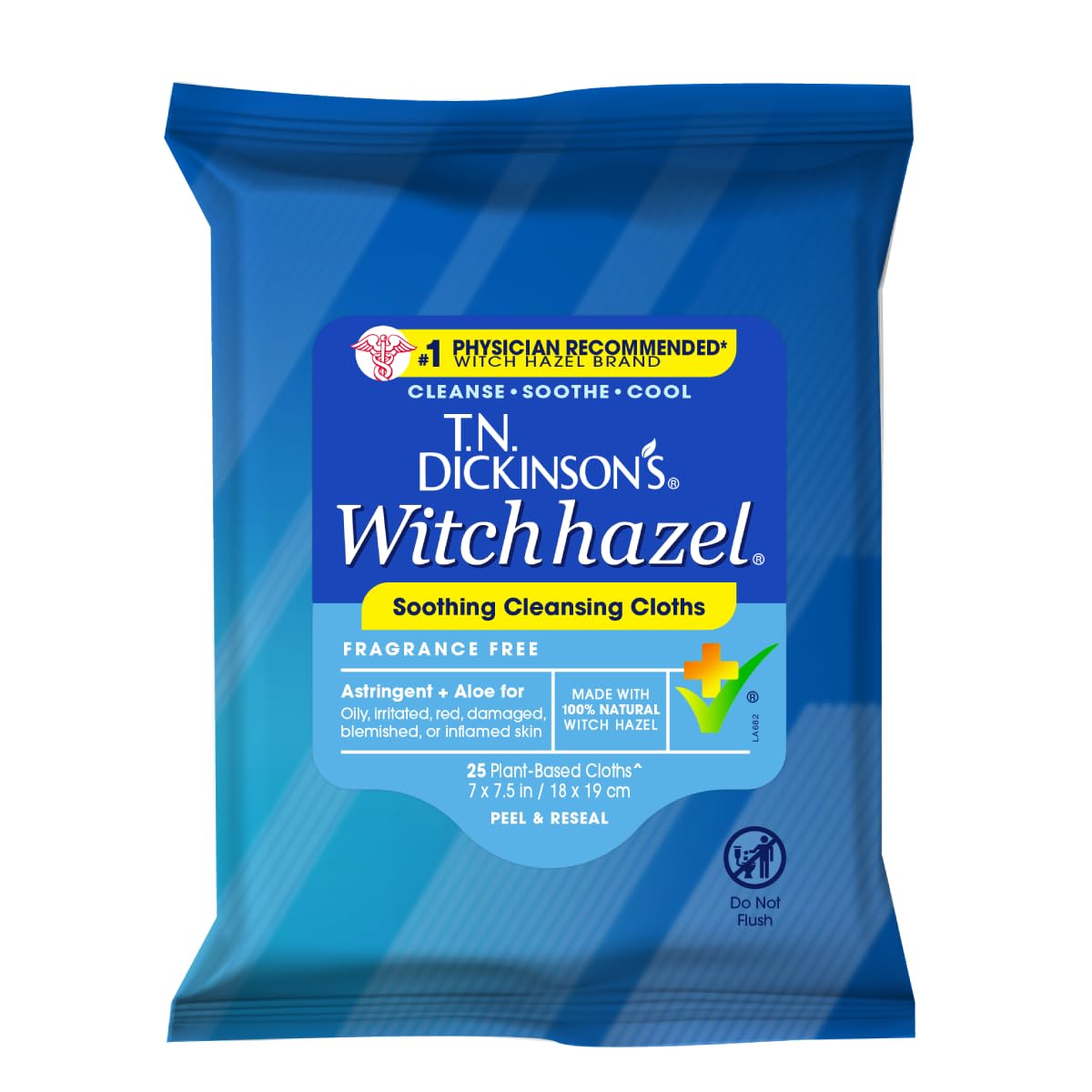 HotT.N. Dickinson's Witch Hazel Soothing MultiUse Cleansing Cloth, 4 Pack, 25 Cloths Per Pack,white