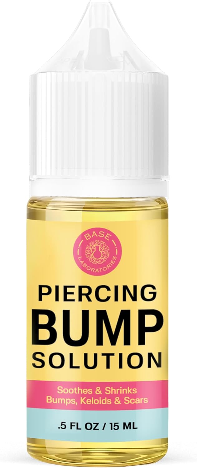HotBASE LABORATORIES Piercing Bump Solution & Keloid Bump Removal | Soothing Piercing Aftercare for Piercing Bumps & Keloid Scar Removal | Ear & Nose Keloid Bumps Piercing Aftercare Solution Oil | 0.5 oz