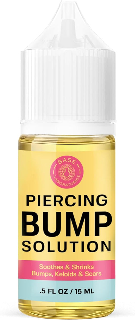 HotBASE LABORATORIES Piercing Bump Solution & Keloid Bump Removal | Soothing Piercing Aftercare for Piercing Bumps & Keloid Scar Removal | Ear & Nose Keloid Bumps Piercing Aftercare Solution Oil | 0.5 oz