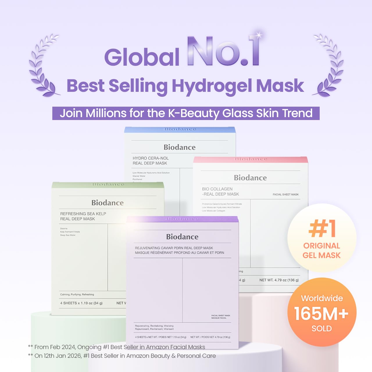 HotBIODANCE Rejuvenating Caviar PDRN Real Deep Mask, Overnight Hydrogel Face Mask, Skin Firming, Radiance, Enhancing Skin Recovery, Korean Skin Care, Self Care Gifts for Women | 1.19oz(34g) x 4ea