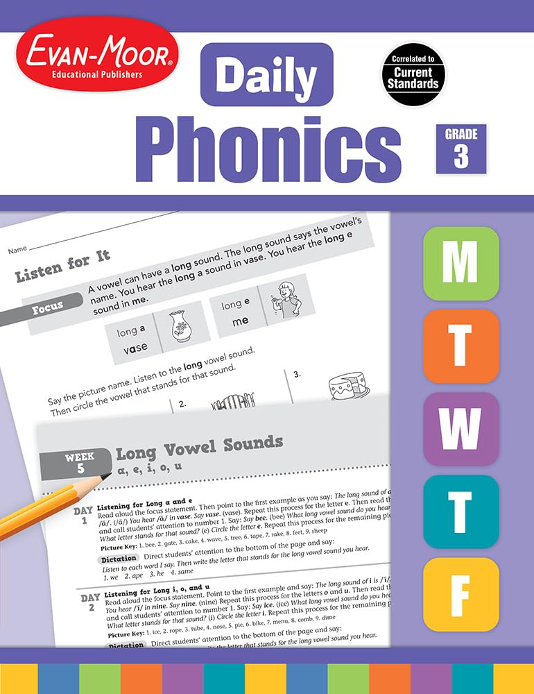 Hot Evan-Moor Daily Phonics, Grade 3, Homeschooling & Classroom Resource Workbook. Phonemic Awareness, Decoding, Word-Study, Teaching Editions, Reproducible Worksheets