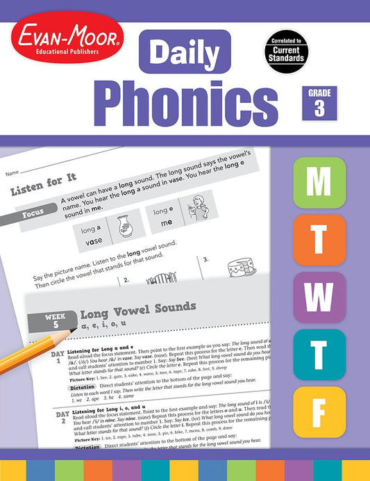 Hot Evan-Moor Daily Phonics, Grade 3, Homeschooling & Classroom Resource Workbook. Phonemic Awareness, Decoding, Word-Study, Teaching Editions, Reproducible Worksheets