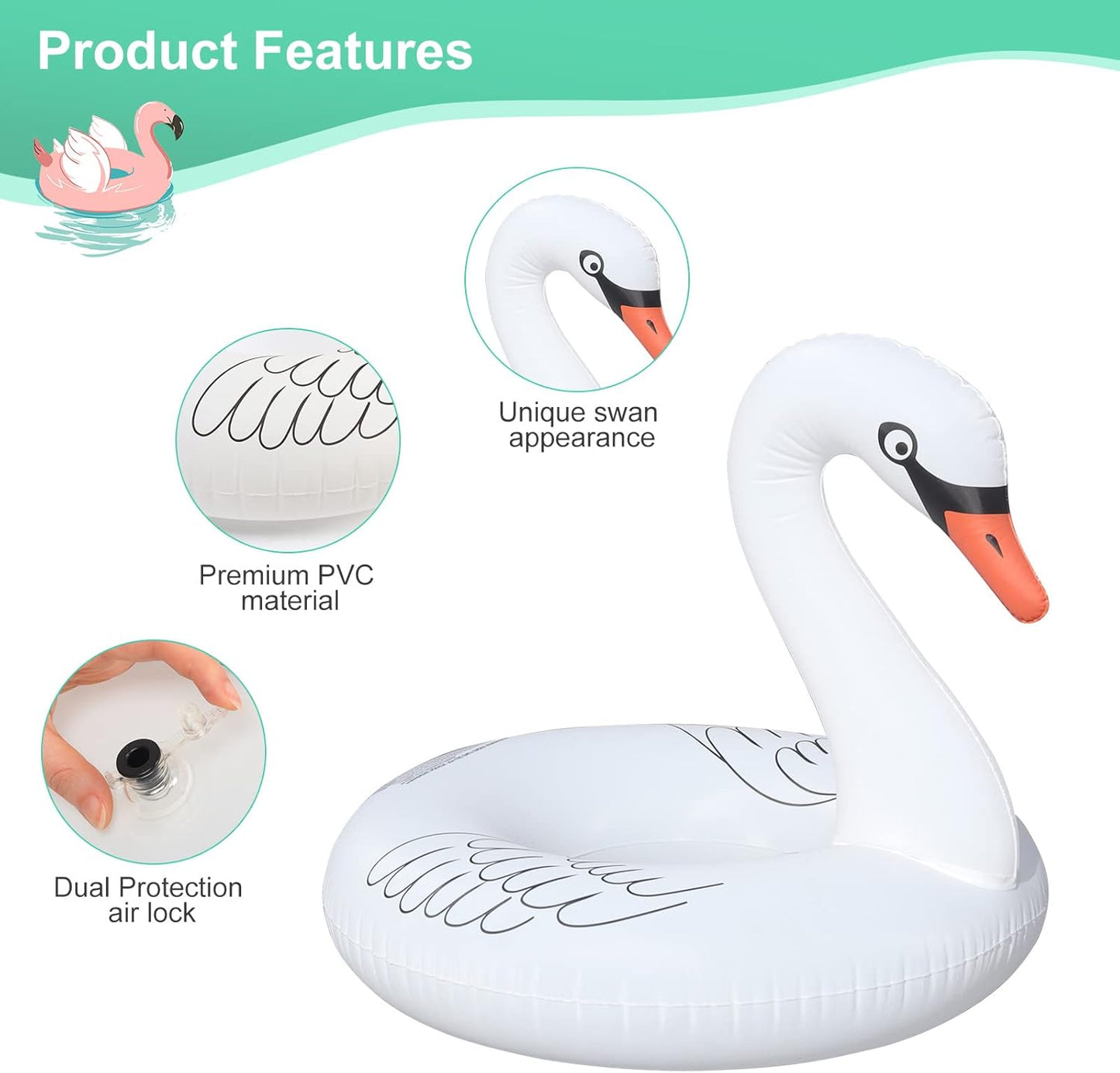 HotInflatable Swan Pool Float with Colorful Lights, FlyfreeU Solar Powered LED Color Changing Swan Swim Tube Rings, 42'' Large Pool Beach Floaties Lake and Beach Floaty Pool Raft Lounge for Adults Party