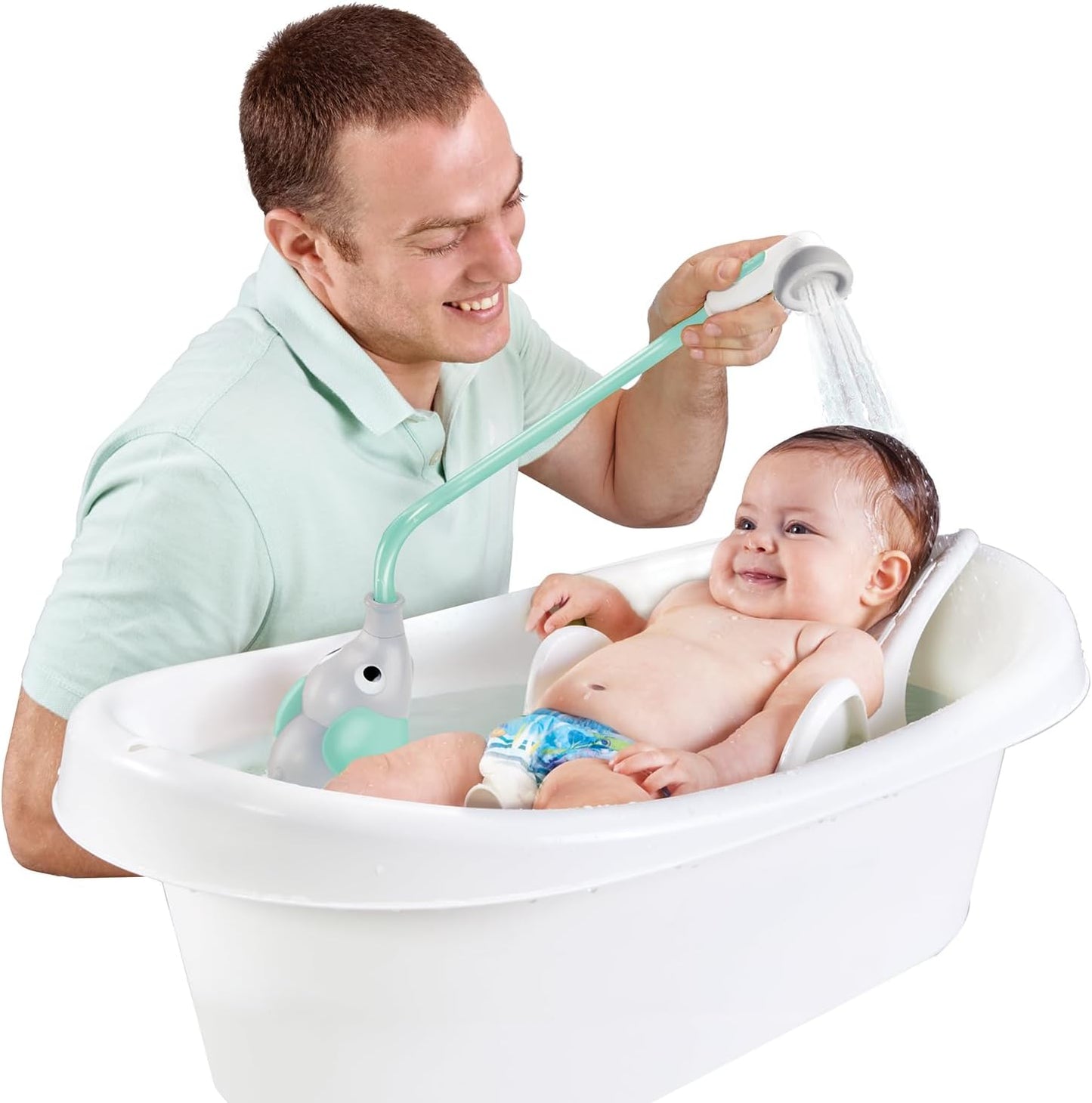 HotYookidoo Baby Bath Shower Head - Elephant Water Pump and Trunk Spout Sprayer - One Handed Flow Control for Newborn Babies in Tub Or Sink (Turquoise)