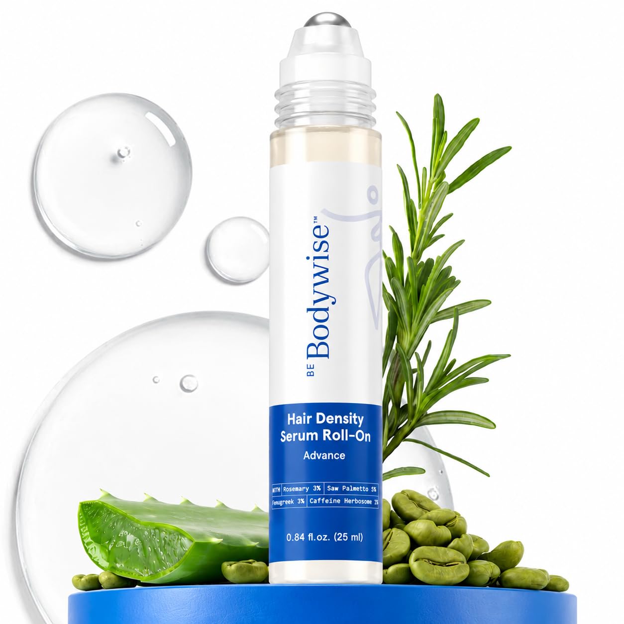 HotBe Bodywise Hair Growth Serum Roll On - 5% Saw Palmetto, 3% Rosemary Oil for Hair Growth, 3% Fenugreek,1% Caffeine Herbasome | Serum for Hair Loss & Hair Regrowth For Men & Women 25ml/0.84 fl oz