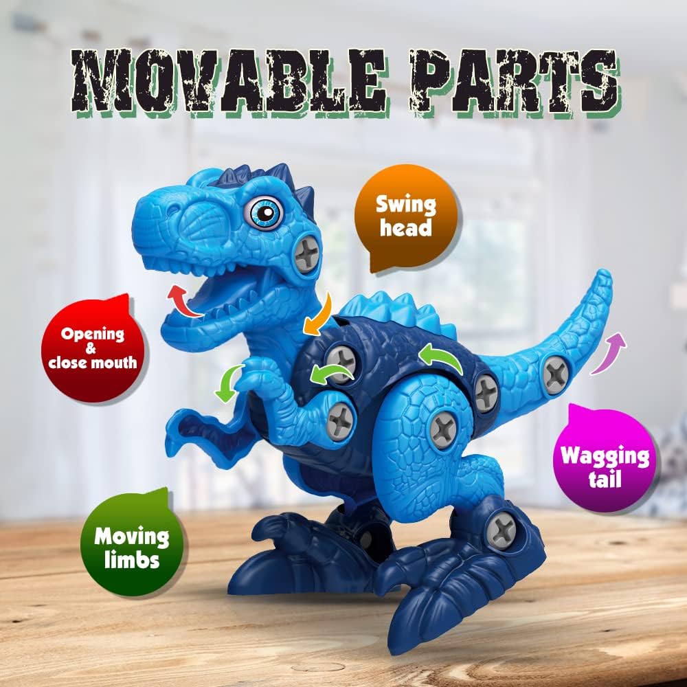 HotDinosaur Toys for 3, 4, 5, 6, 7 Year Old Boys, Take Apart Toys with Electric Drill for Kids, STEM Educational Construction Building Toy, Ideal Birthday Christmas Easter Gifts, Incl Tyrannosaurus Rex