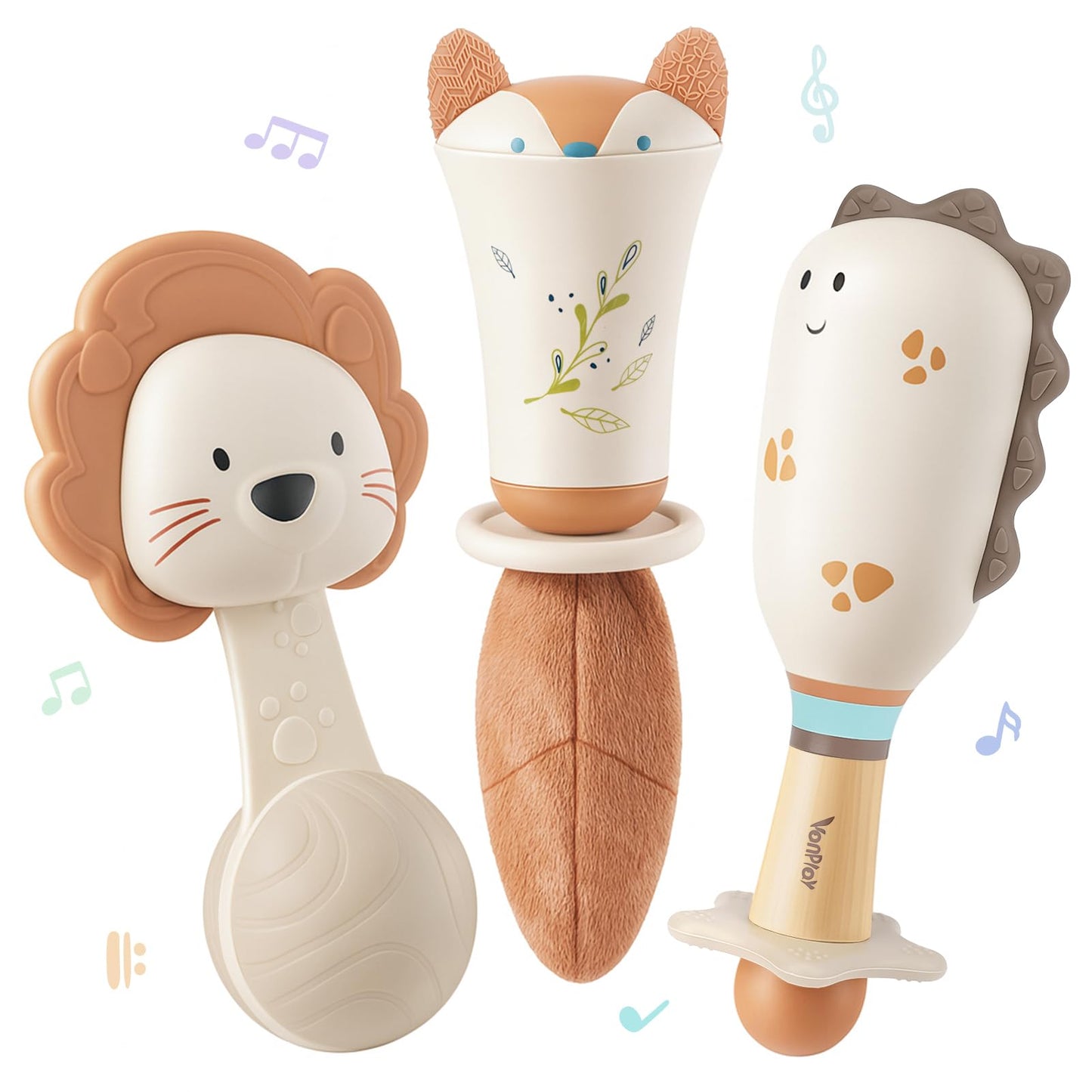 HotBaby Rattles & Teethers Set – Baby Toys 0-6 Months, Teething Toys 3-6 Months, Sensory Toys with Soft Textures, Gentle Sounds & Easy-Grip Shape, Neutral Newborn Gift（10-Pack）