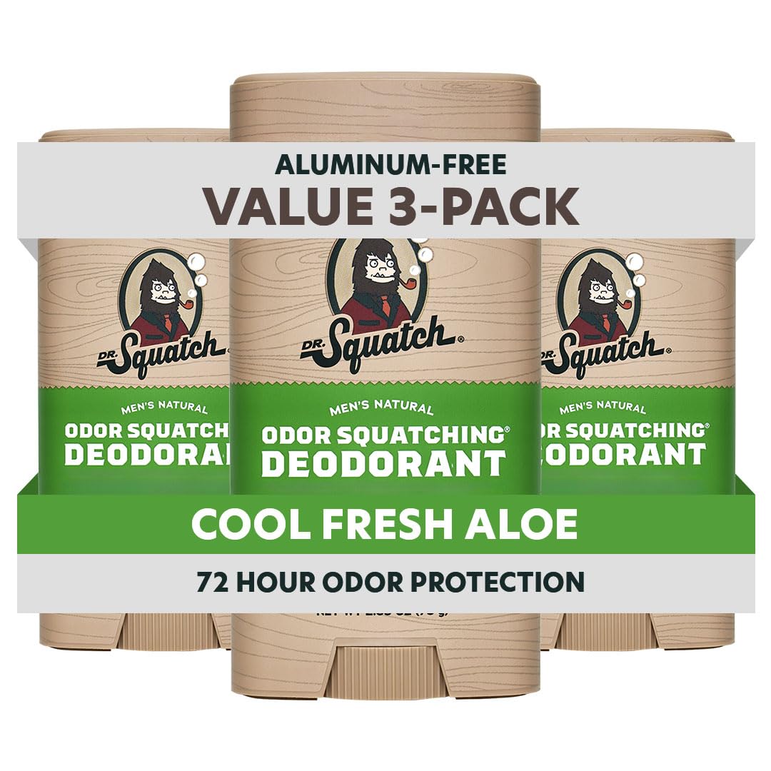 HotDr. Squatch Natural Men’s Deodorant – Aluminum Free Natural Deodorant Men with Charcoal & Postbiotics for 72-Hour Odor Protection – Fresh Falls, 2.65oz Stick (3-Pack)
