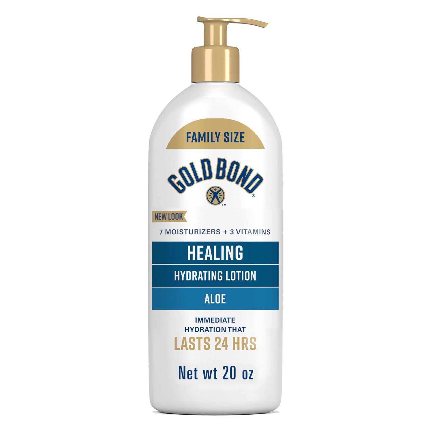 HotGold Bond Healing Hydrating Body Lotion with Aloe, Moisturizer for Dry to Extra Dry Skin, 24-HR Hydration to Soothe & Comfort, Non-Greasy, Dermatologist-Tested, Light Scent, 24 Oz Family Size Pump