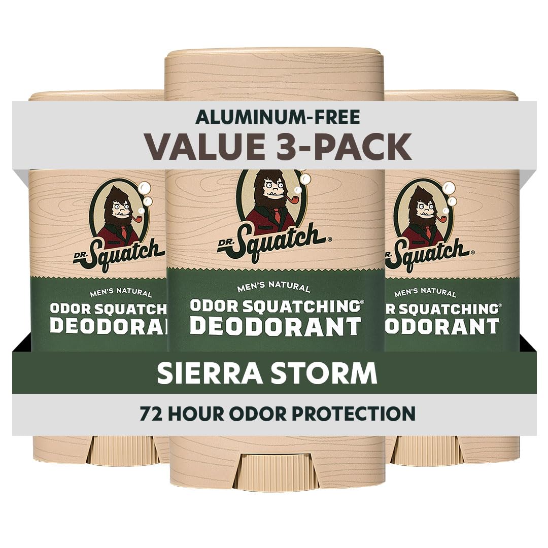 HotDr. Squatch Natural Men’s Deodorant – Aluminum Free Natural Deodorant Men with Charcoal & Postbiotics for 72-Hour Odor Protection – Fresh Falls, 2.65oz Stick (3-Pack)