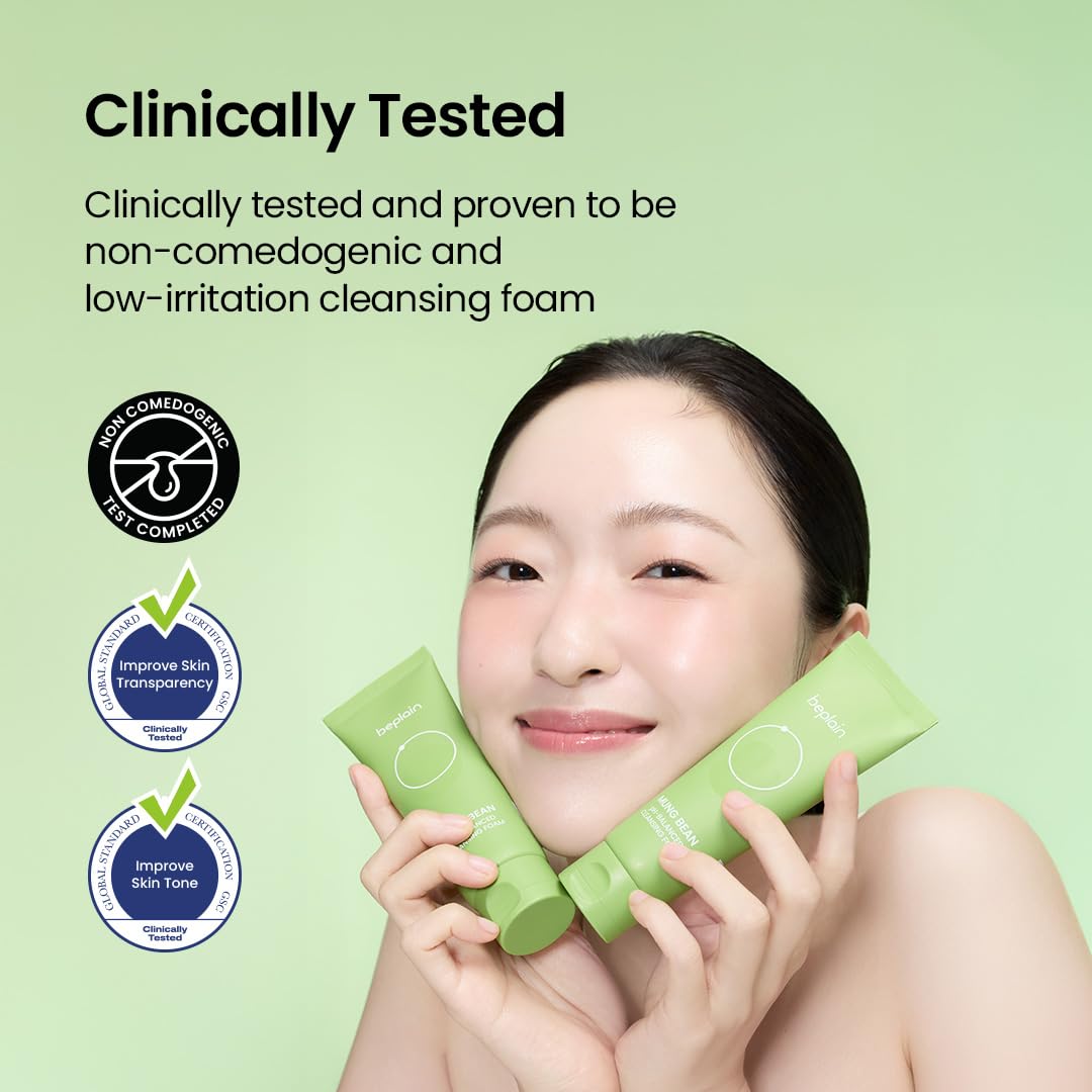 Hotbeplain Mung Bean pH-Balanced Cleansing Foam | Daily Hydrating Vegan Cleanser for Sensitive Skin | Non-Stripping Deep Pore Cleanser | Korean Skincare | 5.4 fl.oz