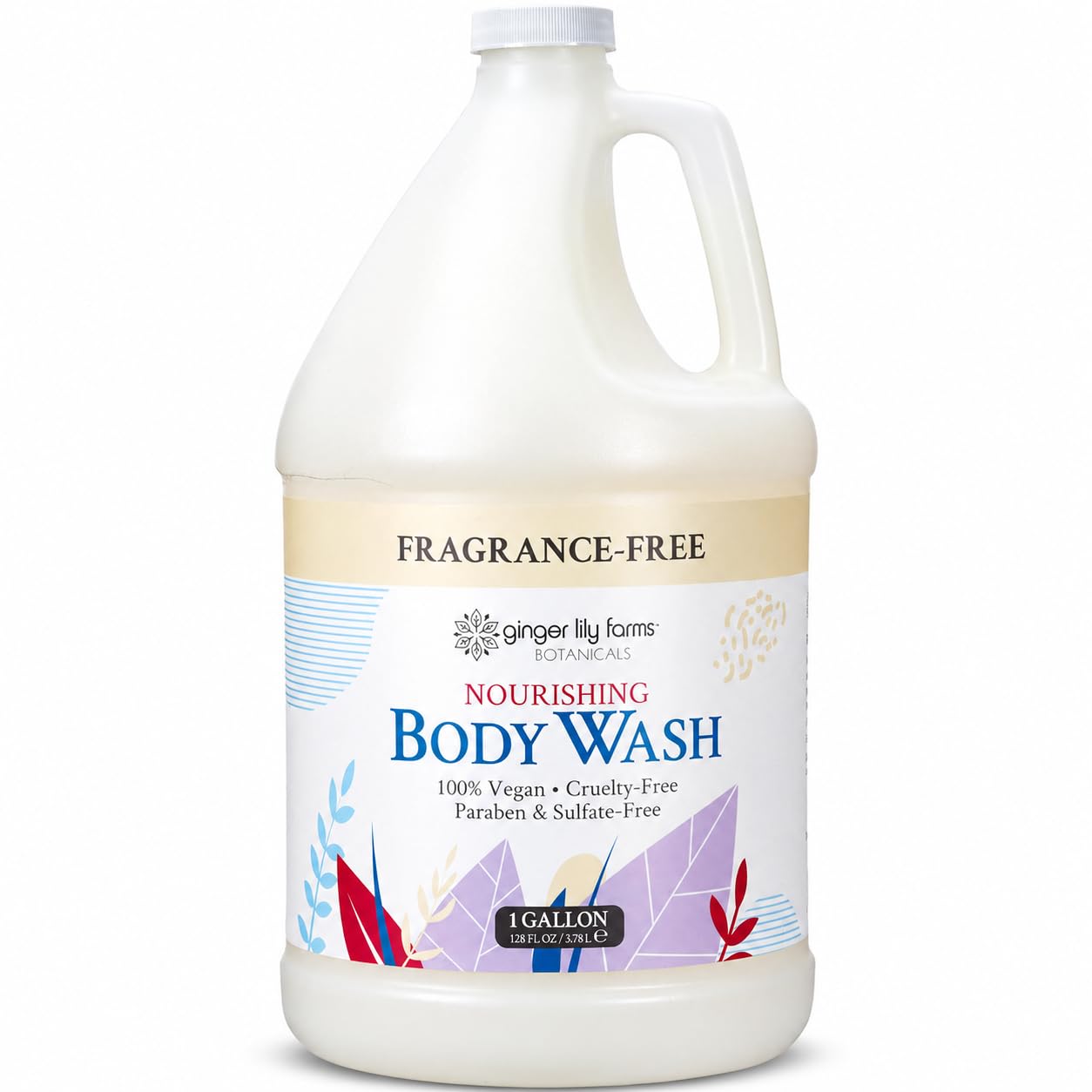 HotGinger Lily Farms Botanicals Nourishing Body Wash, Island Tranquility, 100% Vegan & Cruelty-Free, Green Tea Lemongrass Scent, 1 Gallon Refill (128 fl. oz.)