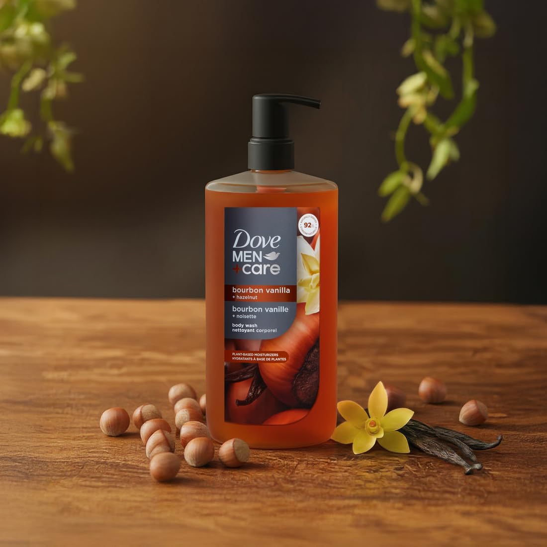 HotDOVE MEN Moisturizing Body Wash for Men, Bourbon Vanilla + Hazelnut, 26oz
