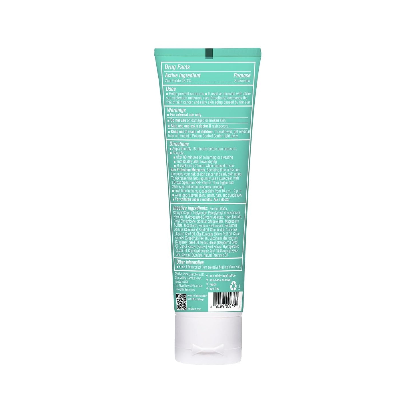 HotThinkkids Safe Mineral Sunscreen SPF 50+, 3 Fl Oz, Natural, Water Resistant Reef Safe Sunscreen for Children, Broad Spectrum UVA/UVB Sun Screen
