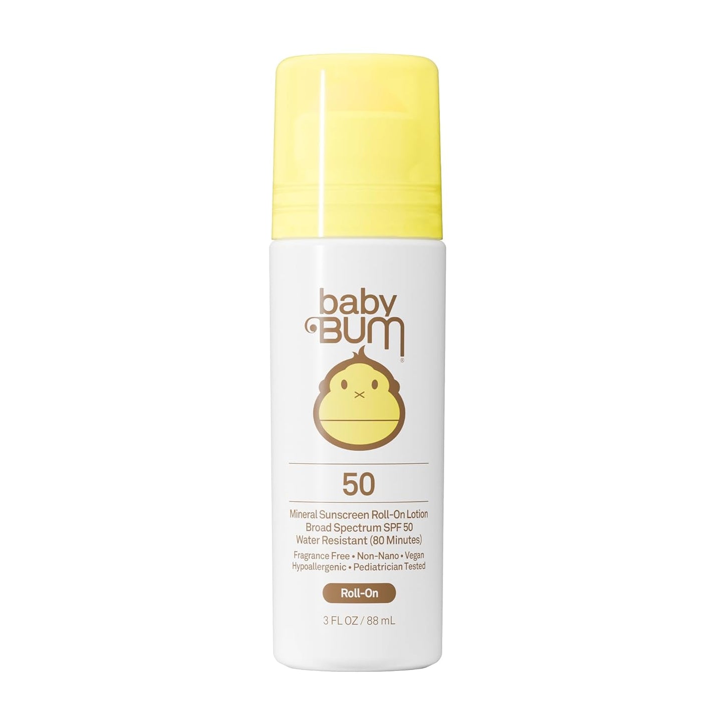 HotSun Bum Baby Bum Mineral SPF 50 Roll-On Sunscreen - Vegan and Hawaii 104 Act Compliant (Without Octinoxate & Oxybenzone) - Broad Spectrum Moisturizing UVA/UVB - Travel Size - 3 oz