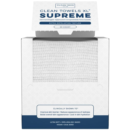 HotClean Skin Club Clean Towels XL® Supreme, 100% USDA Biobased Face Towel, Disposable Face Towelette, Eczema Association Accepted, Thicker Textured Dry Wipes, Ultra Absorbent & Soft, 1 Pack, 50 Ct