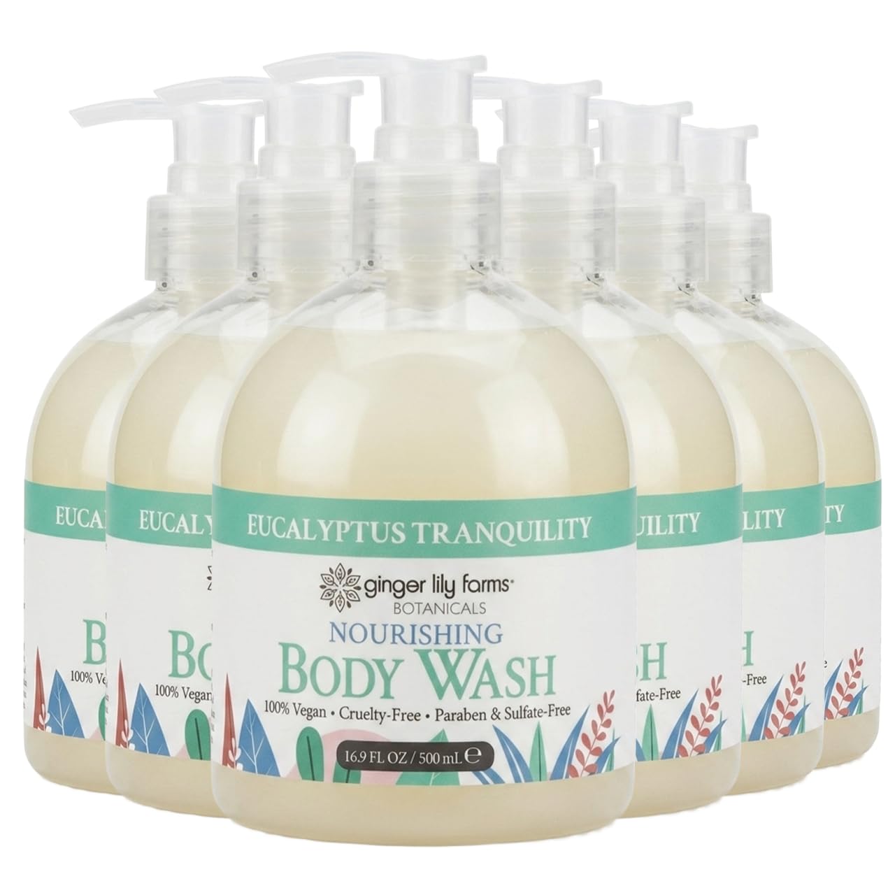 HotGinger Lily Farms Botanicals Nourishing Body Wash, Island Tranquility, 100% Vegan & Cruelty-Free, Green Tea Lemongrass Scent, 1 Gallon Refill (128 fl. oz.)