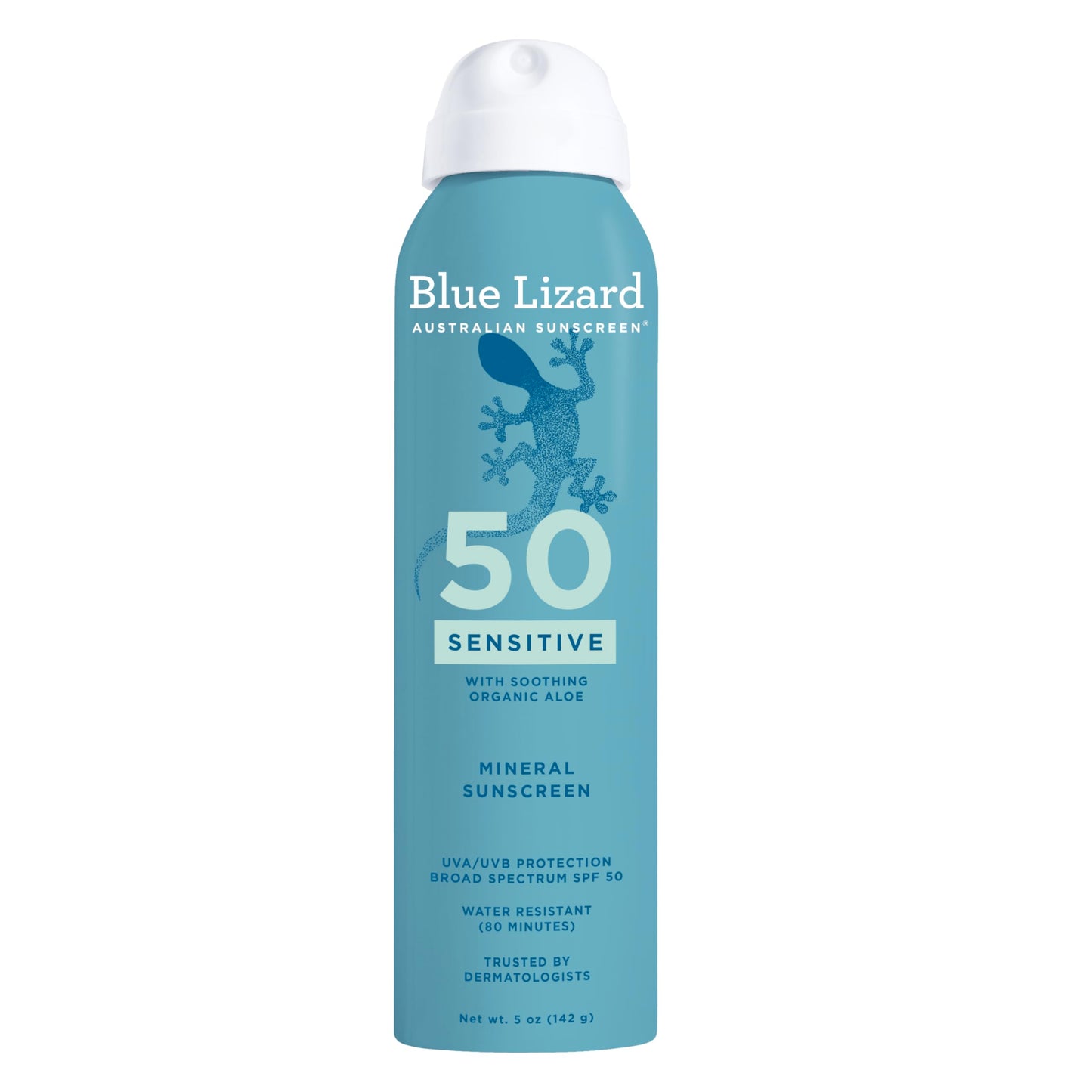 HotBLUE LIZARD Sport Mineral Sunscreen Spray SPF 50+, Dermatologist-Recommended Brand, Broad-Spectrum UVA/UVB Protection, Water-Resistant, Zinc Oxide Formula, Vegan, 5 fl oz