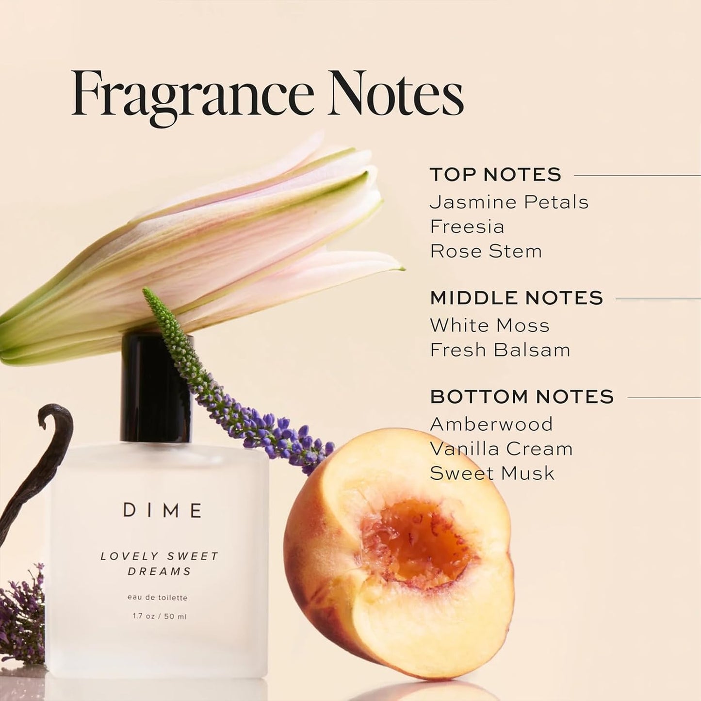 Hot DIME Beauty Perfume Lovely Sweet Dreams - Soft Floral Perfume for Women with Freesia, Vanilla Cream & Amber, Eau de Toilette Spray, Vegan, 1.7 oz / 50 ml