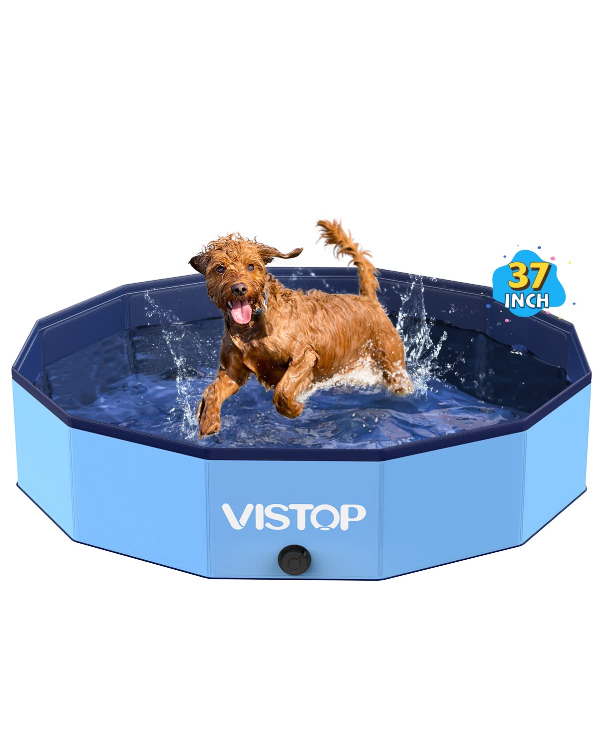 Hot VISTOP Extra Large Foldable Dog Pool XXL, Hard Plastic Shell Portable Swimming Pool for Dogs Cats and Kids Pet Puppy Bathing Tub Collapsible Kiddie Pool (67inch.D x 11.8inch.H, Blue)