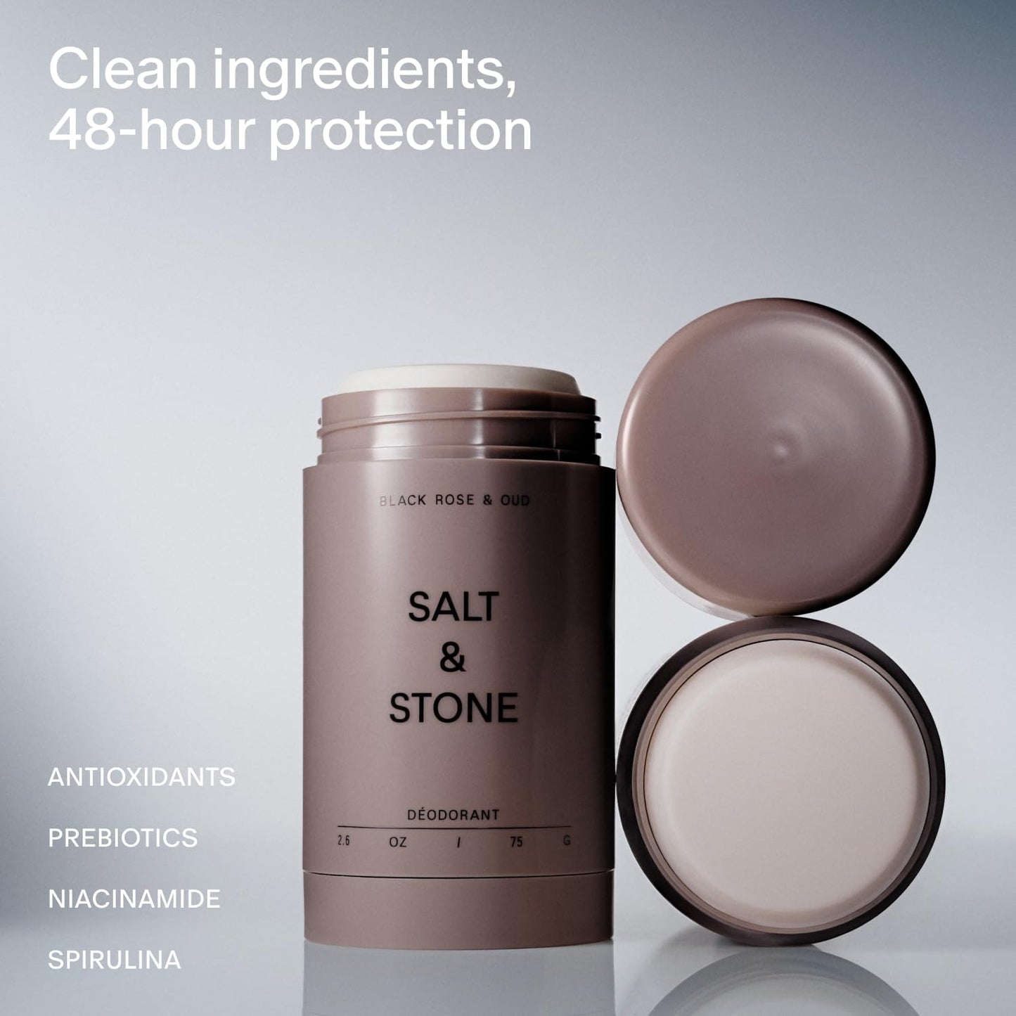 HotSalt & Stone Aluminum-Free Deodorant, Women & Men Black Rose & Oud 2.6 oz | Extra Strength 48 Hour Protection, Gender Neutral Scent, Made with Niacinamide, Spirulina, Magnesium & Antioxidants