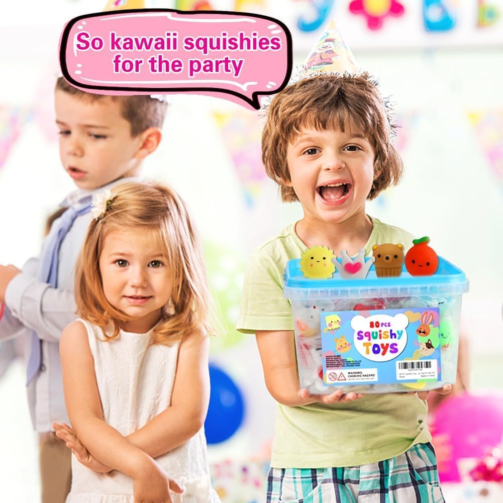 Hot80Pcs Party Favors for Kids 4-8, Kawaii Squishies Mochi Squishy Toy Bulk Fidget Sensory Toys Birthday Gifts for Boys Girls, Easter Basket Stuffers Egg Fillers Treasure Box Classroom Prizes Goodie Bag