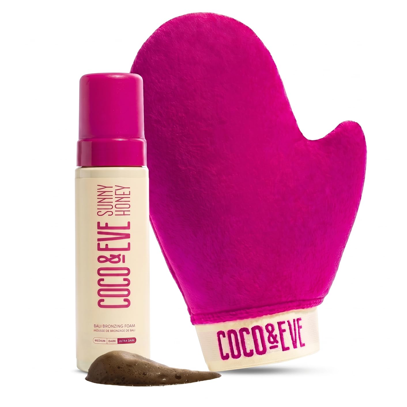 HotCoco & Eve Self Tanner Foam Kit - (Medium) Streak-Free Sunless Tanning Mousse, Tropically Scented Natural Looking Tan With Mitt Applicator, Vegan, Cruelty Free | Sunny Honey Bali Bronzing, 6.7 fl oz