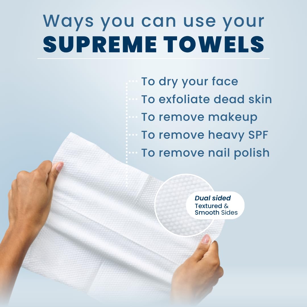 HotClean Skin Club Clean Towels XL® Supreme, 100% USDA Biobased Face Towel, Disposable Face Towelette, Eczema Association Accepted, Thicker Textured Dry Wipes, Ultra Absorbent & Soft, 1 Pack, 50 Ct
