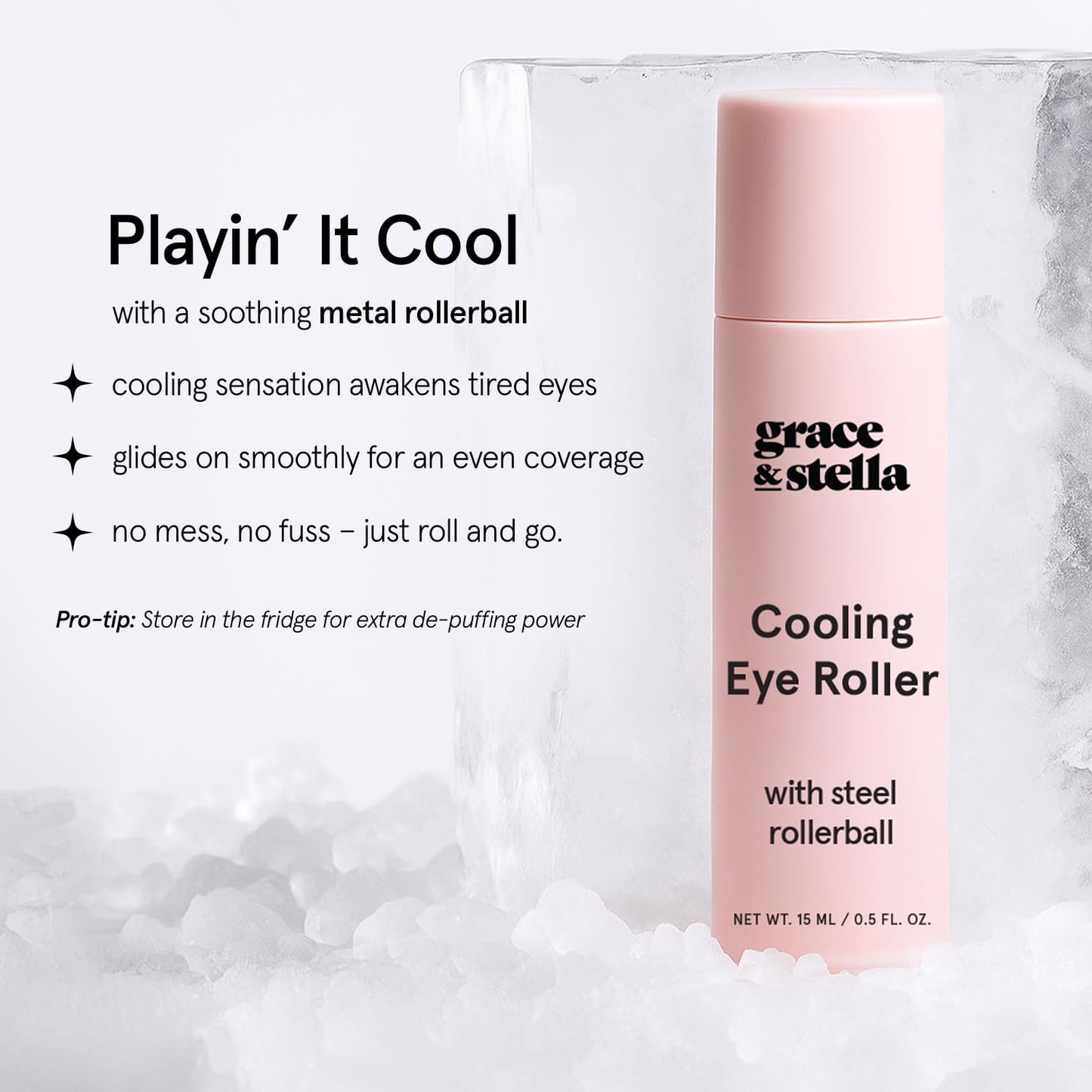 Hotgrace & stella Under Eye Brightener with Cooling Metal Rollerball - Centella Asiatica & Caffeine Eye Serum for Puffy Eyes - Travel Essentials - Under Eye Cream - Travel Essentials (15ml / 0.51floz)