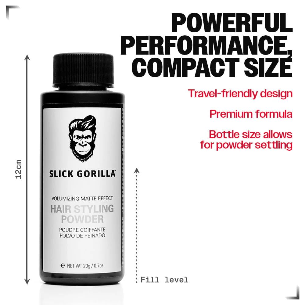 HotSlick Gorilla Hair Styling Powder for Men, Texture Powder 0.70 oz (20g) | Matte texturizing powder for volume, root lift, no shine and lightweight hold