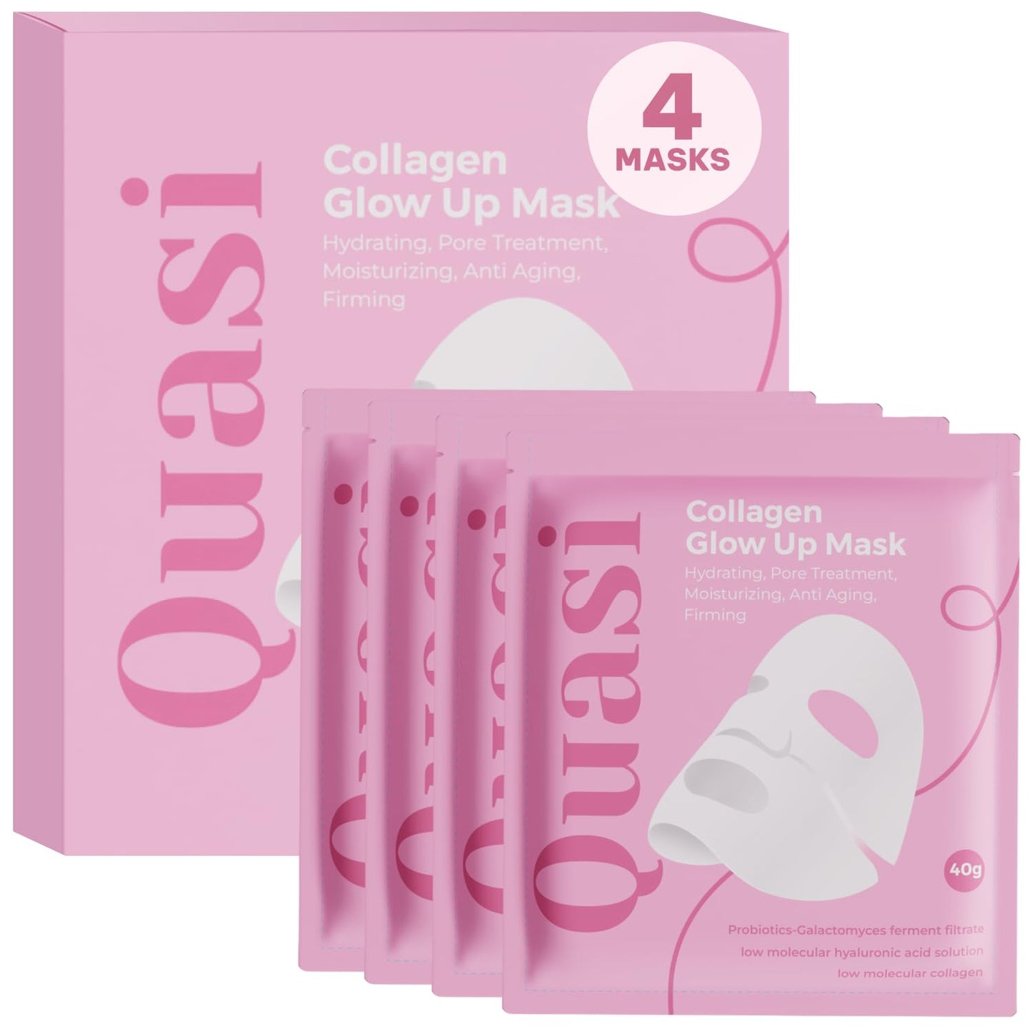 HotQuasi Bio-Collagen Face Mask Overnight – Hydrating Korean Sheet Mask – Niacinamide & Low Molecular Collagen – Firming & Smoothing Skincare for All Skin Types – 4 Masks