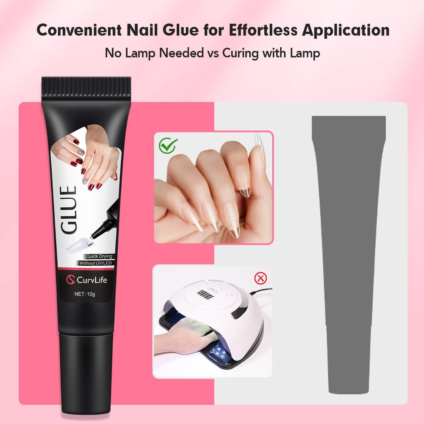 HotCurvlife Upgraded Super Strong 10g Semi Solid Nail Glue, 2pcs Best Soft Gel Nail Glue for Press on Nails - No UV Light Needed, Long Lasting