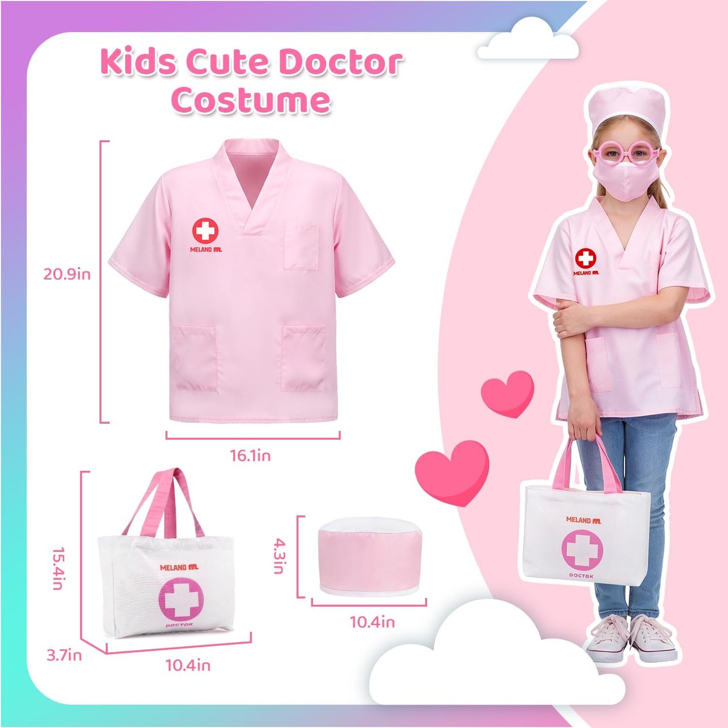 HotMeland Toy Doctor Kit for Girls, Pretend Play Toy Doctor Set with Dog , Carrying Bag, Stethoscope & Dress Up Costume Gift for Kids Toddlers Ages 3 4 5 6 Year Old for Role Play