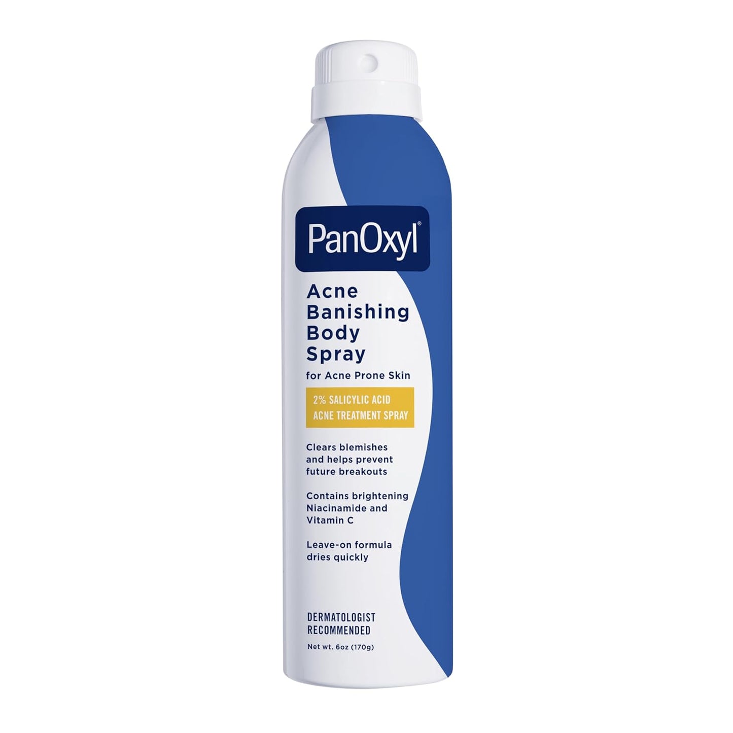HotPanOxyl Acne Banishing Body Spray with 2% Salicylic Acid, Pimple Treatment Spray to Clear Stubborn Breakouts, 360-Degree Spray Nozzle, Skin-Brightening Niacinamide, Vitamin C, Witch Hazel, Aloe, 6 Oz