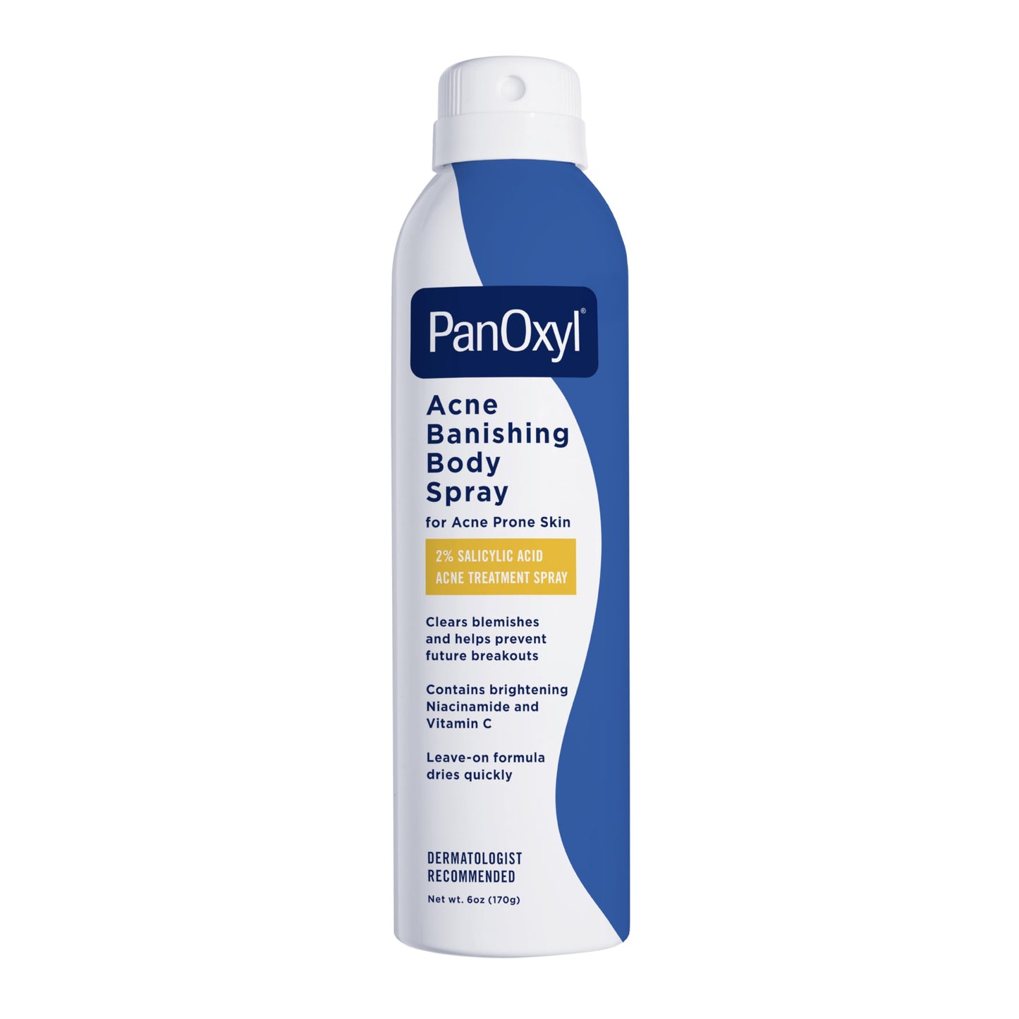 HotPanOxyl Acne Banishing Body Spray with 2% Salicylic Acid, Pimple Treatment Spray to Clear Stubborn Breakouts, 360-Degree Spray Nozzle, Skin-Brightening Niacinamide, Vitamin C, Witch Hazel, Aloe, 6 Oz