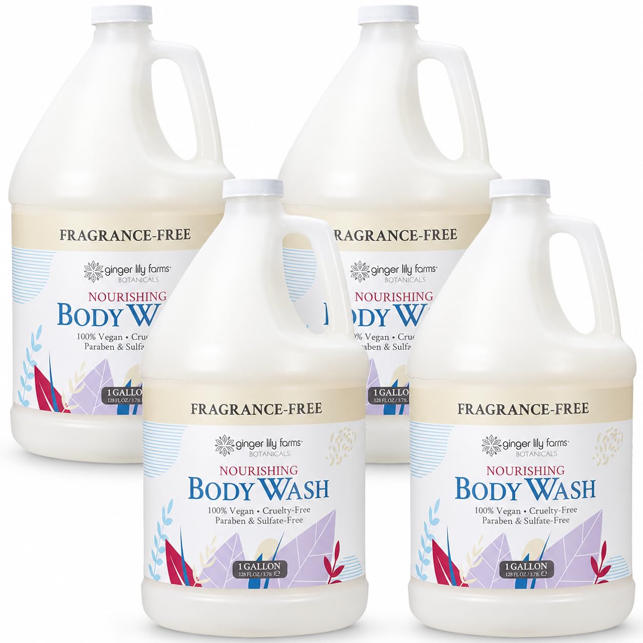 HotGinger Lily Farms Botanicals Nourishing Body Wash, Island Tranquility, 100% Vegan & Cruelty-Free, Green Tea Lemongrass Scent, 1 Gallon Refill (128 fl. oz.)