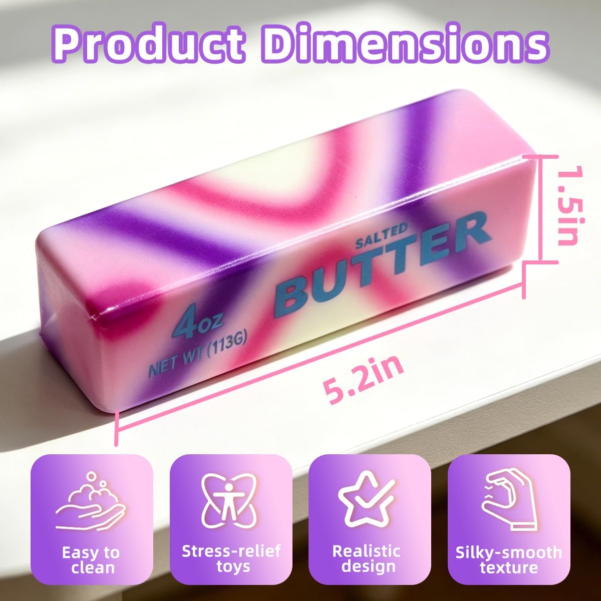 Hot2 Pcs Rainbow Butter Squishy Stick , Super Soft Slow Rising Fidget Squeeze Toy, Colorful Sensory Stress Relief Desk Toy for Home, Office, Travel, Novelty Anxiety Relief Toy for Kids & Adults