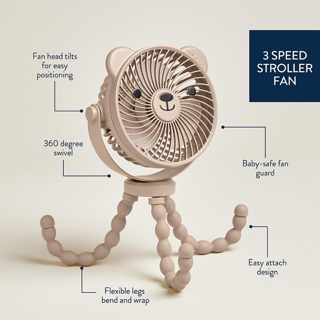 Hot Itzy Ritzy Baby Stroller Fan - Rechargeable Fan Features 360 Degree Swivel, Flexible Wraparound Legs and 3 Speeds (Bear)