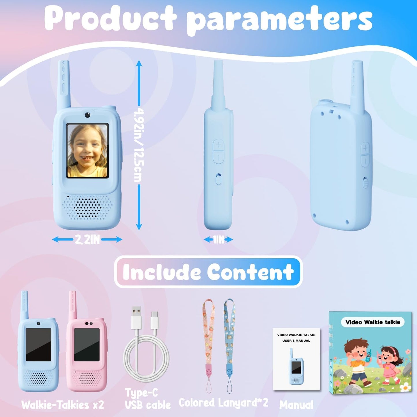 Hot Video Walkie Talkies for Kids, Handheld 2 Pack Rechargeable Video Walkies Talkies, Indoor Outdoor Toys Christmas Birthday Gifts for Age 3-12 Year Old Girls Boys (Blue & Pink)