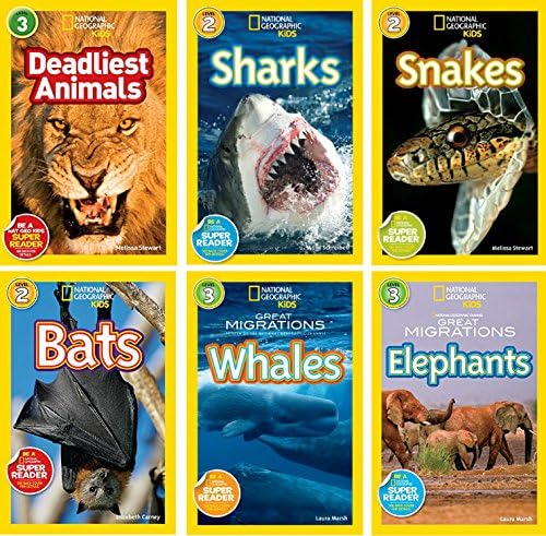Hot National Geographic Readers Sharks, Snakes, Bats, Deadliest Animals, Great Migrations Elephants, Great Migrations Whales 6 pack