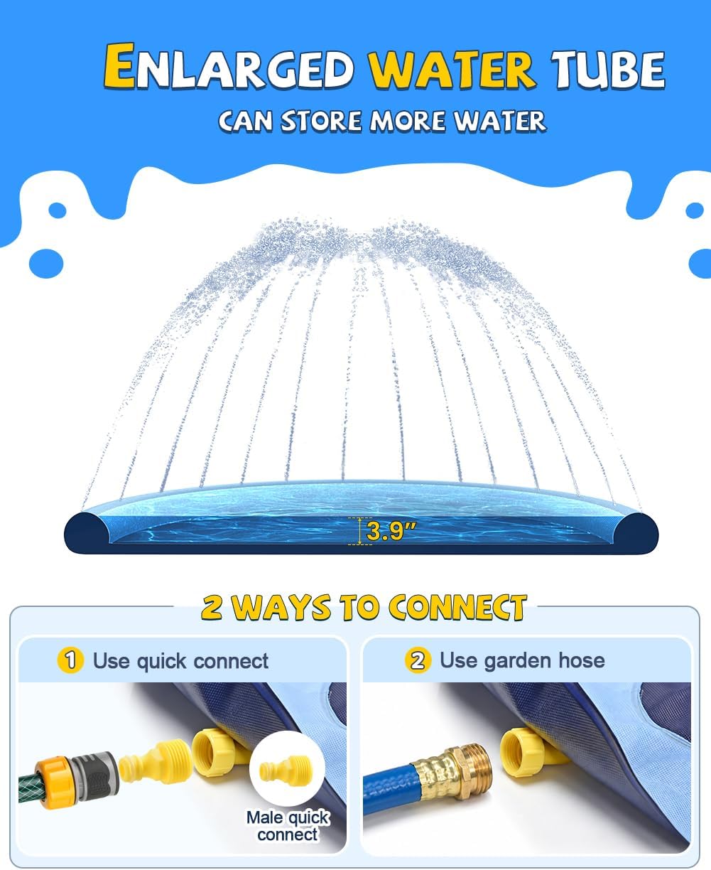 HotVISTOP Non-Slip Splash Pad for Kids and Dog, Thicken Sprinkler Pool Summer Outdoor Water Toys - Fun Backyard Fountain Play Mat for Baby Girls Boys Children or Pet Dog (59 inch, Blue&Blue)