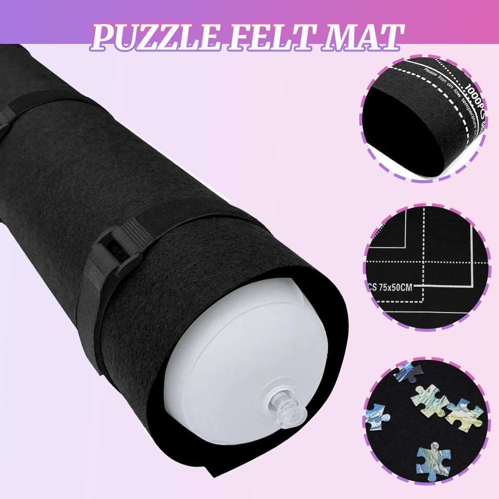 Hot Puzzle Mat Roll Up for 1500 Pieces, Felt Puzzle Board Alternative Gift Set with 4 Sorting Trays and Inflatable Tube, Premium Puzzle Saver Mat for Storage, Portable Puzzle Rolling Mat