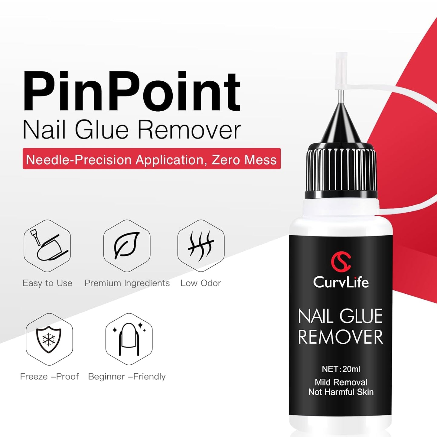 HotCurvlife 10g Semi-Solid Glue and 20ml Pinpoint Glue Remover Kit - Gel for Press on Nails, Quick Dry No UV Lamp Needed with Gentle Non-Acetone Remover, Fake Nail Tips